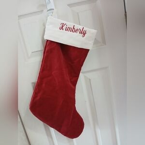 Pottery Barn 18" CHRISTMAS Stocking RED WHITE VELVET Monogram Kimberly Flawed